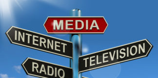 Media Signpost Showing Internet Television Newspapers Magazines And Radio