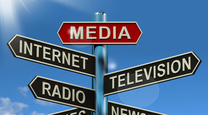 Media Signpost Showing Internet Television Newspapers Magazines And Radio