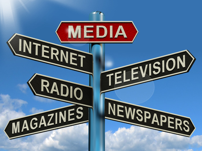 Media Signpost Showing Internet Television Newspapers Magazines And Radio