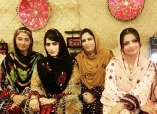 Baloch women with Balochi cultural dress in Baloch House